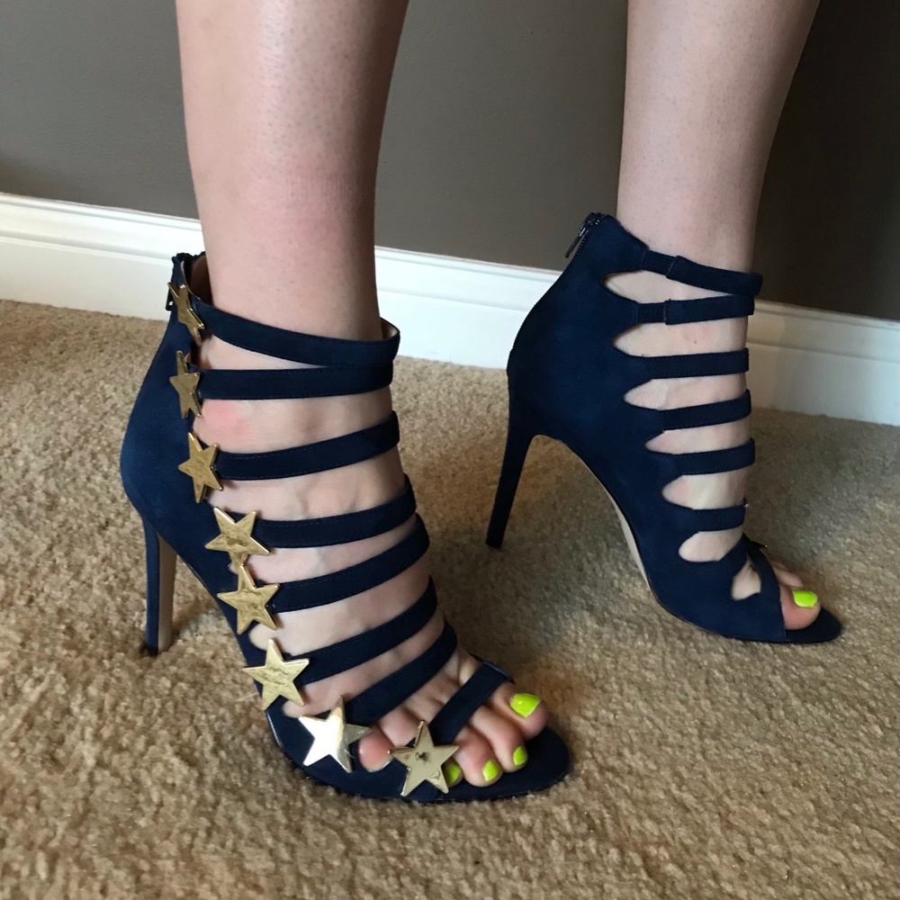 Katy Perry blue with gold star, Strappy Stilettos